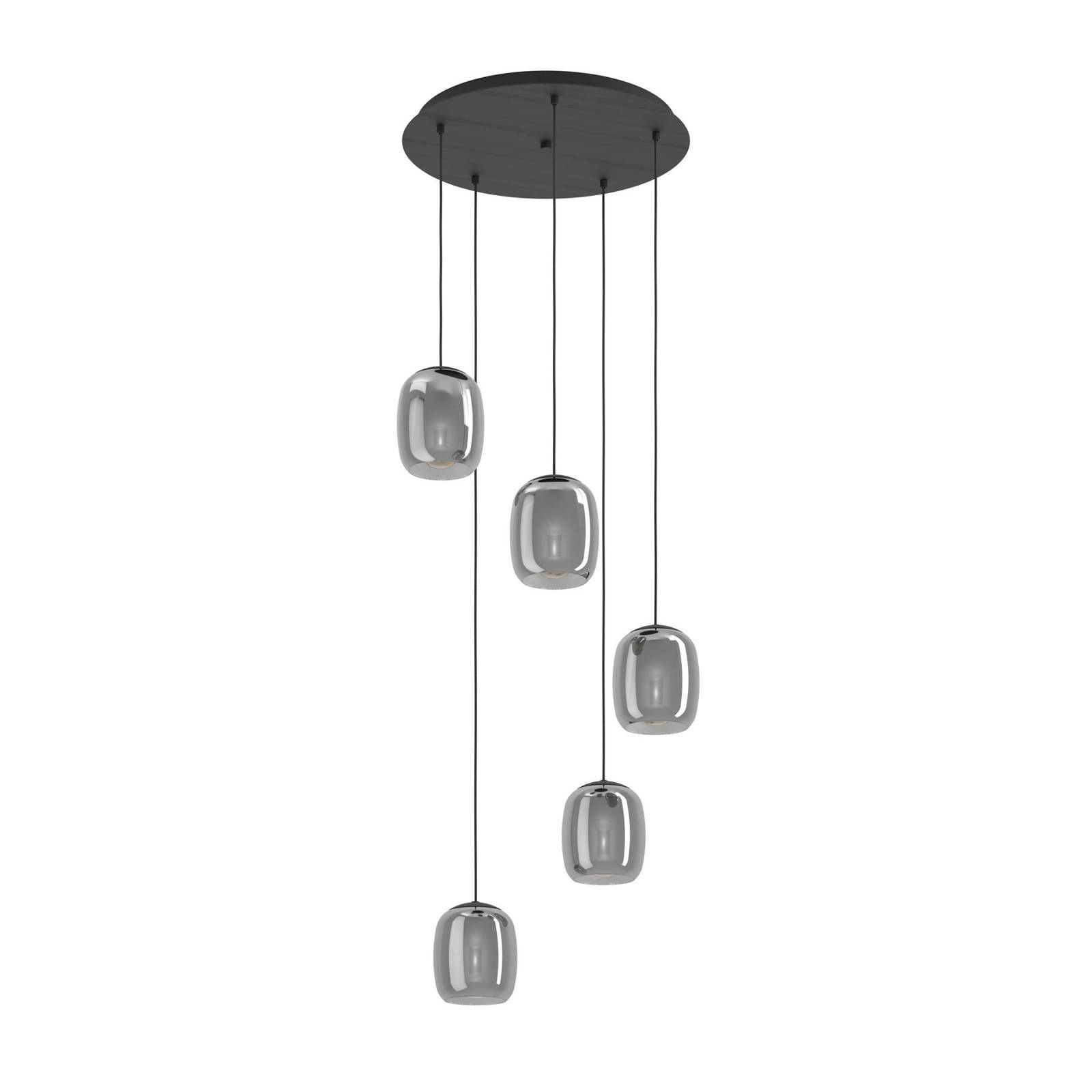Hängeleuchte Ciampino, schwarz/grau, 5-flg., Glas Hängeleuchte Ciampino, schwarz/grau, 5-flg., Glas von EGLO