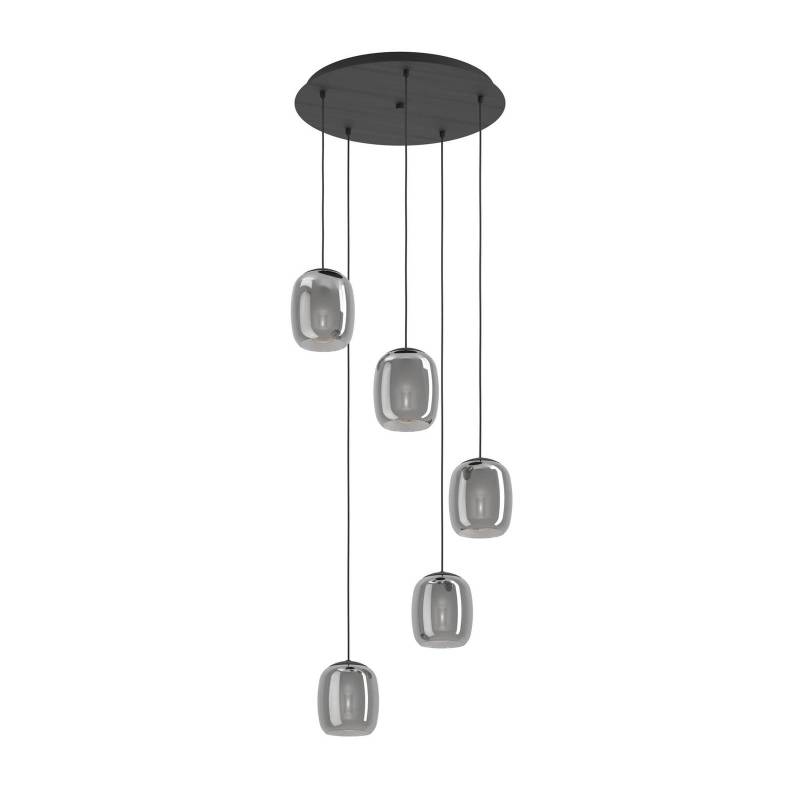 Hängeleuchte Ciampino, schwarz/grau, 5-flg., Glas von EGLO