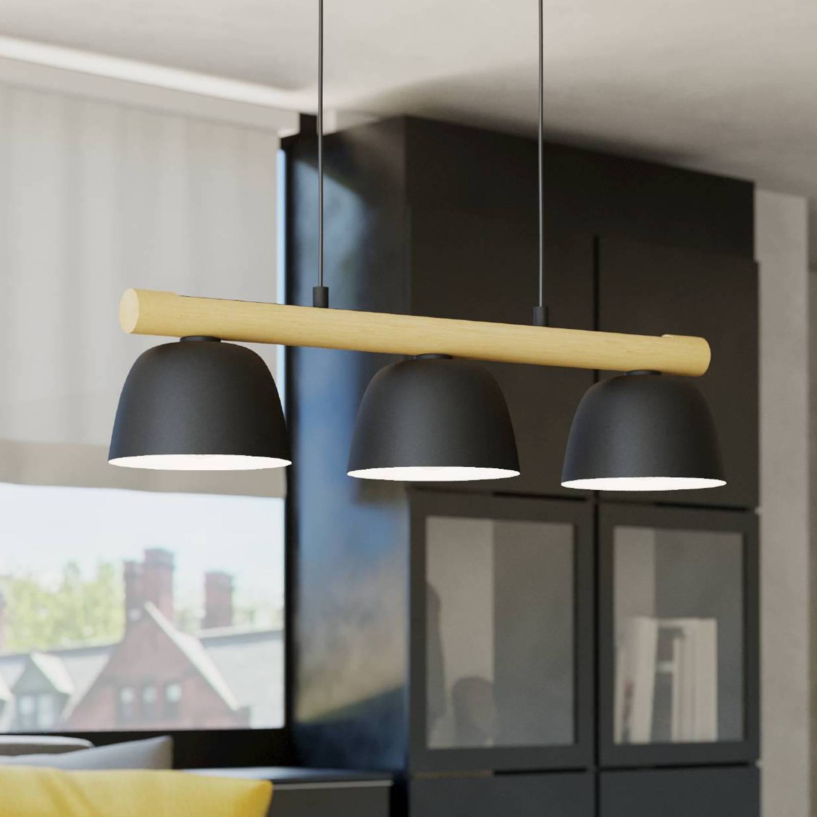 Hängeleuchte Sherburn, Länge 77 cm, schwarz/braun, 3-flg. von EGLO