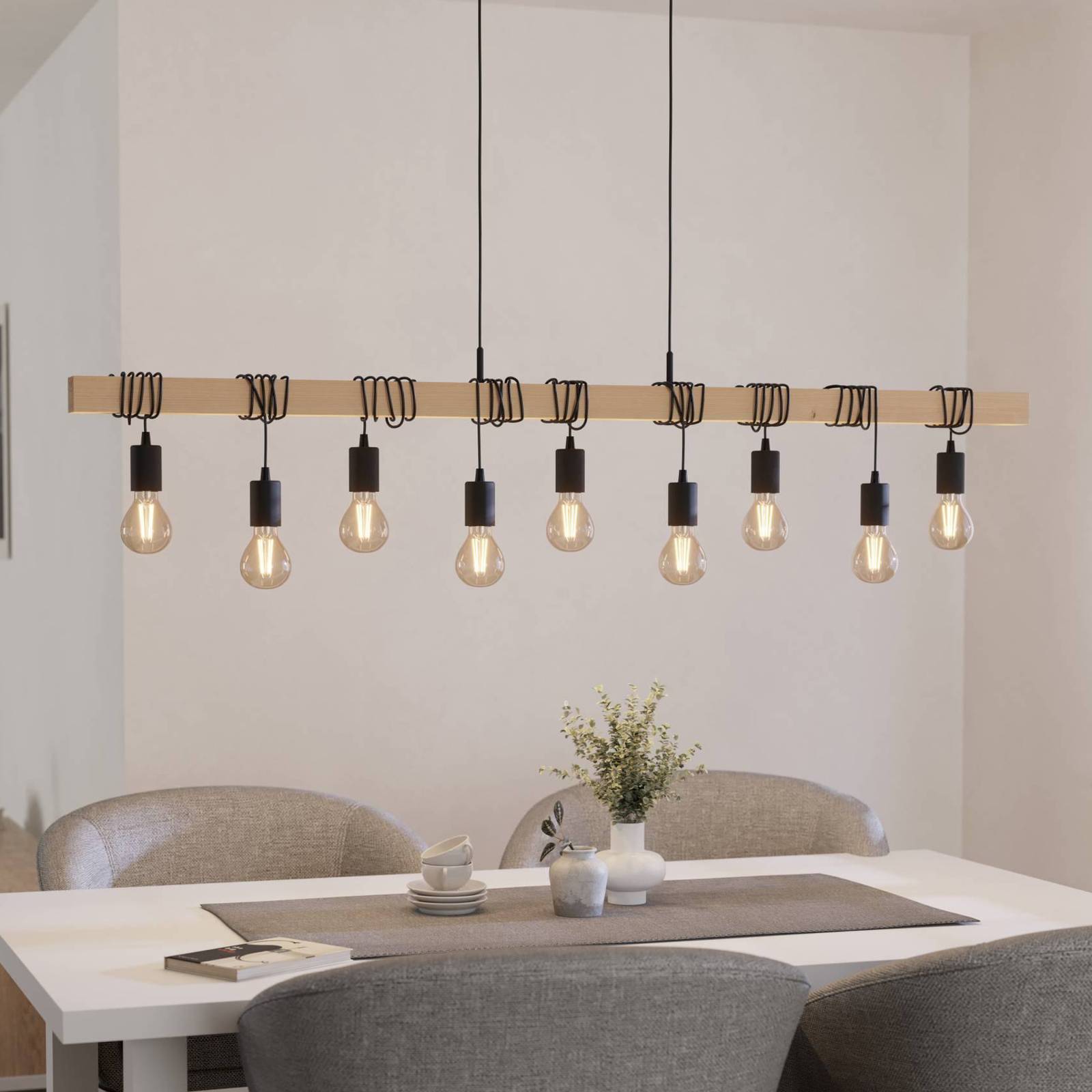 Hängeleuchte Townshend, Länge 150 cm, schwarz/holz, 9-flg. Hängeleuchte Townshend, Länge 150 cm, schwarz/holz, 9-flg. von EGLO