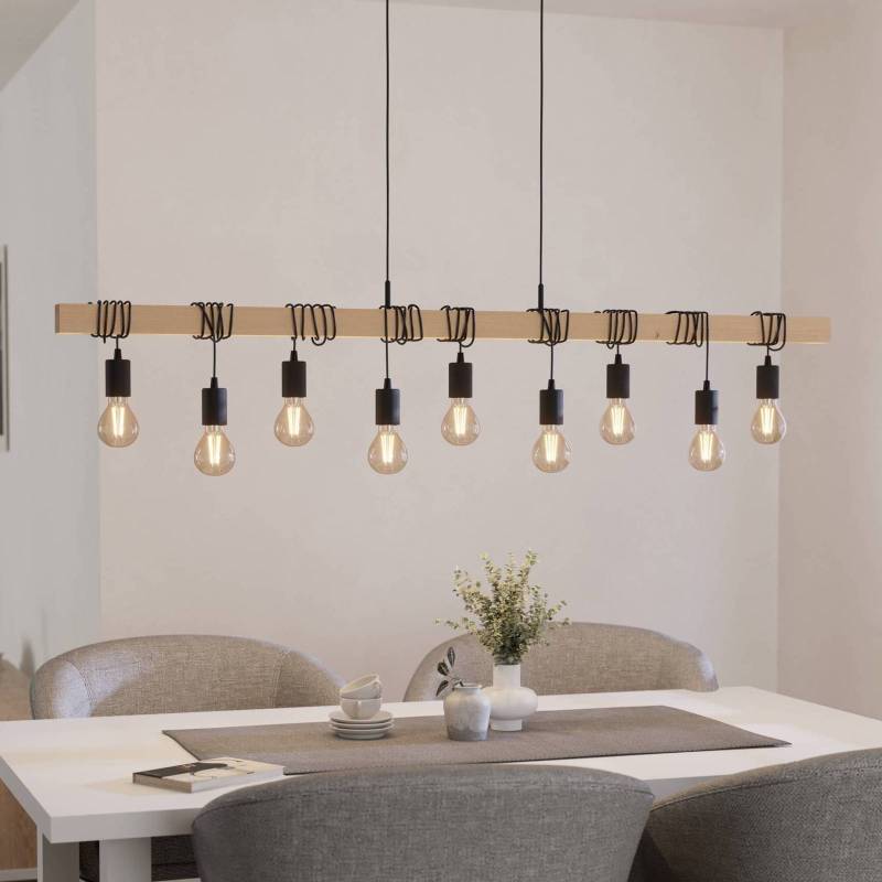 Hängeleuchte Townshend, Länge 150 cm, schwarz/holz, 9-flg. von EGLO