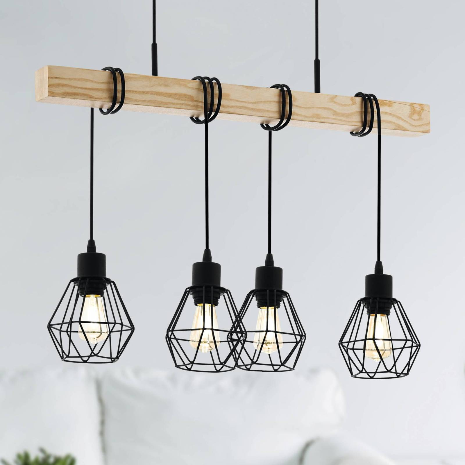Hängeleuchte Townshend, Länge 70 cm, schwarz/eiche, 4-flg. Hängeleuchte Townshend, Länge 70 cm, schwarz/eiche, 4-flg. von EGLO