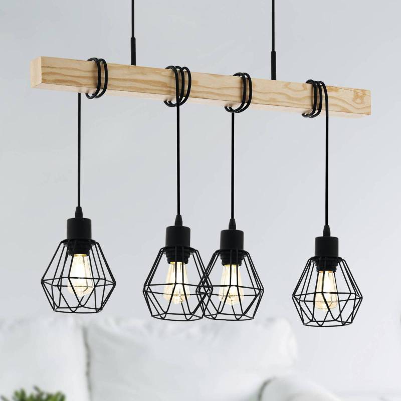 Hängeleuchte Townshend, Länge 70 cm, schwarz/eiche, 4-flg. von EGLO