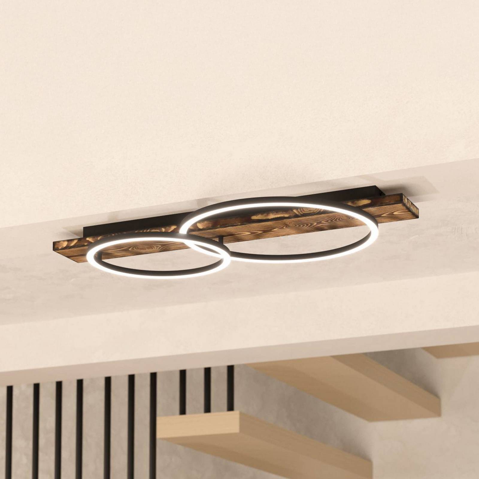 LED-Deckenlampe Boyal, braun, Länge 78 cm, Holz, 2-flg. LED-Deckenlampe Boyal, braun, Länge 78 cm, Holz, 2-flg. von EGLO