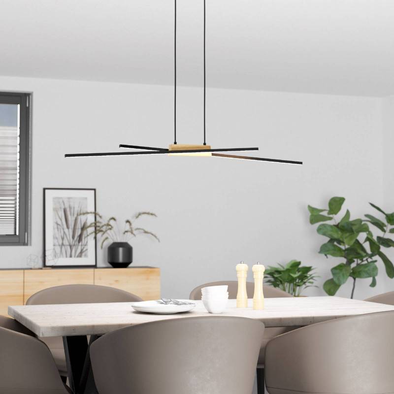 LED-Hängeleuchte Panagria, schwarz mit Holzdetail von EGLO