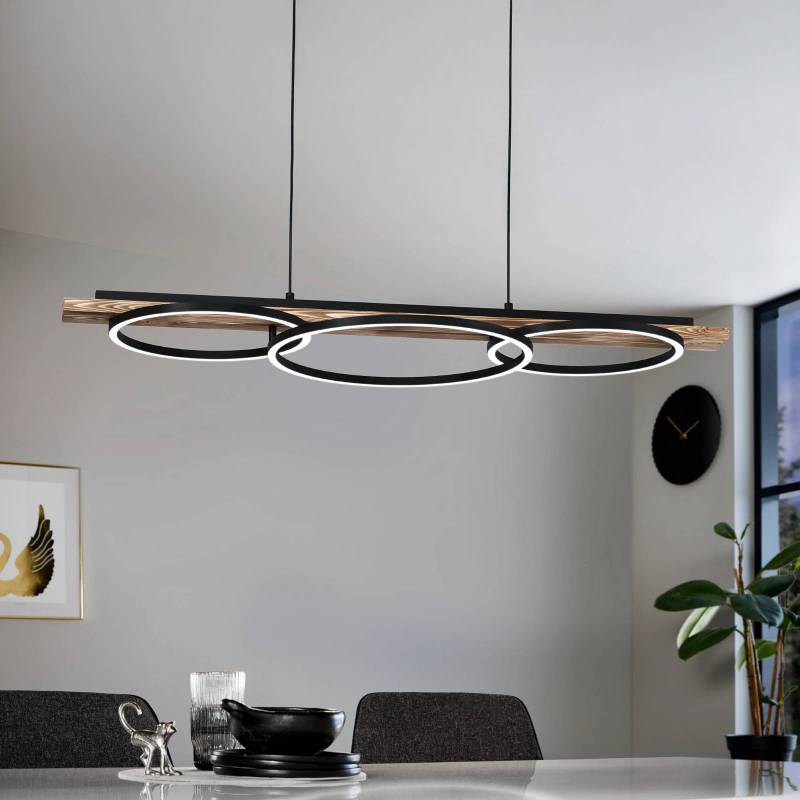 LED-Pendellampe Boyal, braun, Länge 101 cm, Holz, 3-flg. von EGLO
