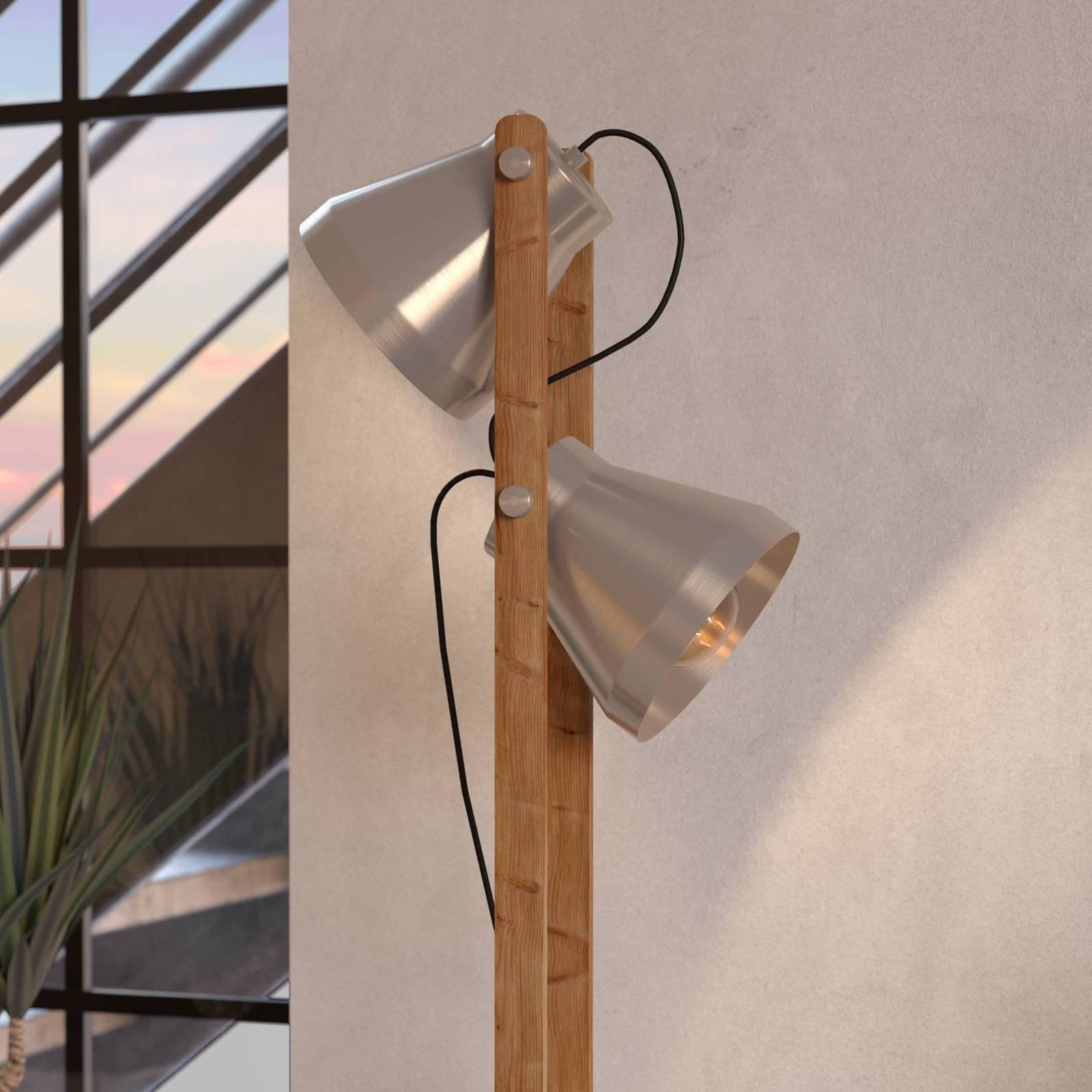 Stehlampe Cawton, Höhe 134,5 cm, stahl/braun, 2-flg. Stahl Stehlampe Cawton, Höhe 134,5 cm, stahl/braun, 2-flg. Stahl von EGLO