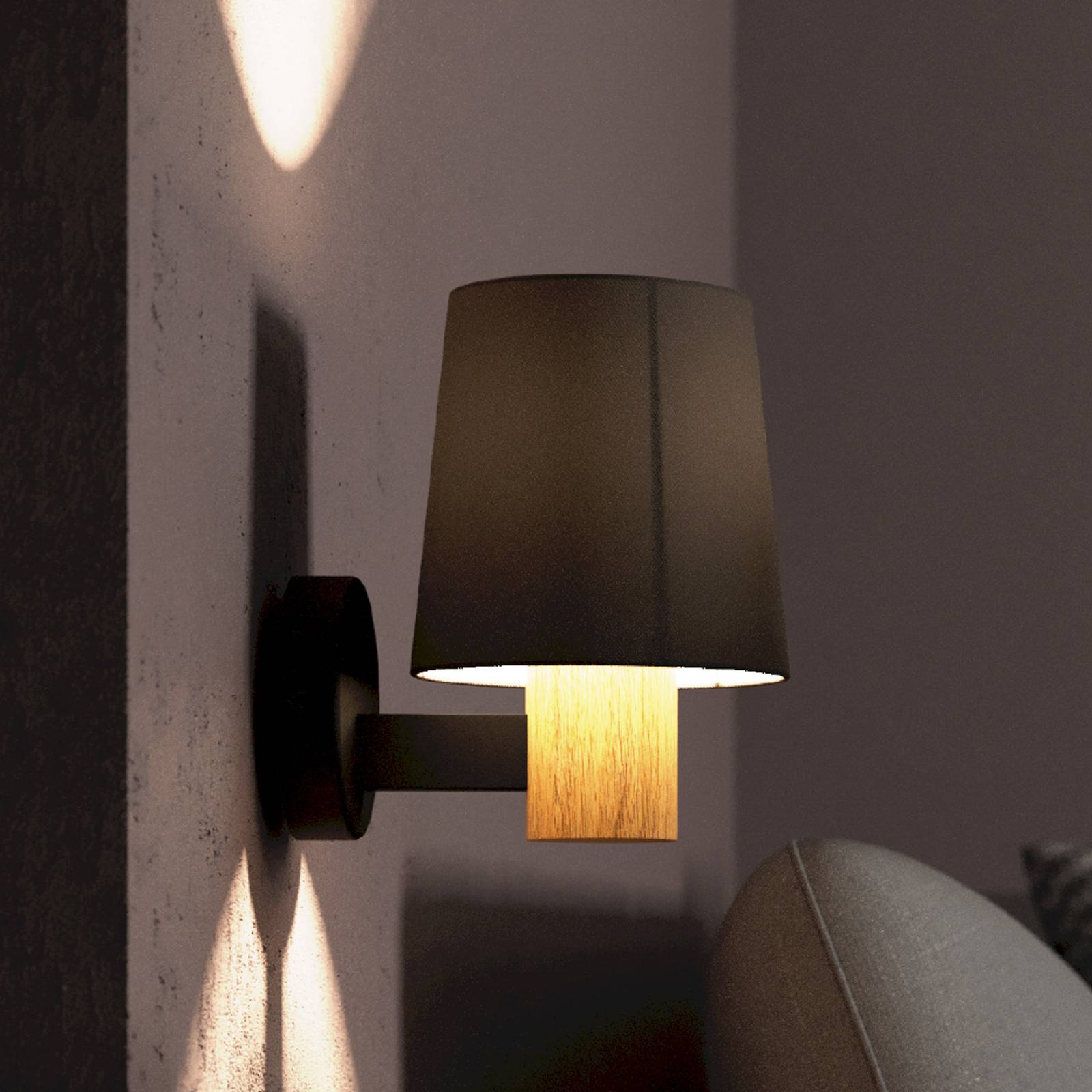 Wandlampe Edale Stoffschirm cappuccino, Holzdetail von EGLO