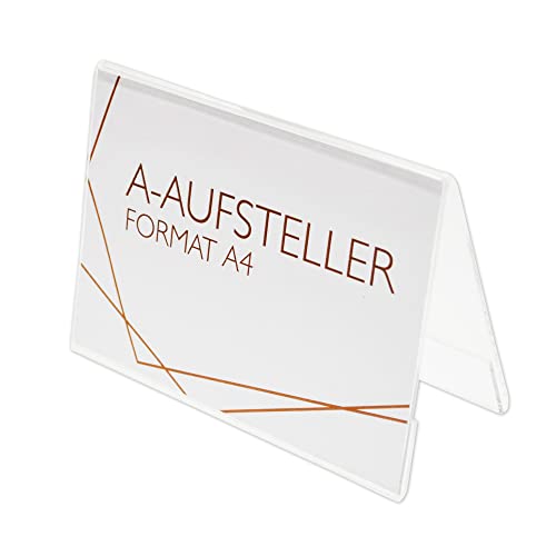 DIN A4 A-Aufsteller aus Acrylglas 5er Set– transparente Werbeaufsteller im Querformat als glasklare Tischaufsteller zur Werbepräsentation von Flyern & Prospekten, UV-beständig von EH Design