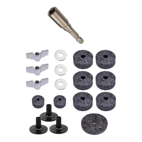 EHJRE 19pcs Cymbal Ersatzzubehör Drum Key Drill Bit Hardware Leichte Beckenhülsen Zymbal Filz für Praxiskonzert, Grau EHJRE 19pcs Cymbal Ersatzzubehör Drum Key Drill Bit Hardware Leichte Beckenhülsen Zymbal Filz für Praxiskonzert, Grau von EHJRE