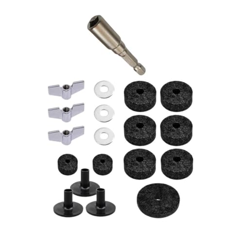 EHJRE 19pcs Cymbal Ersatzzubehör Drum Key Drill Bit Hardware Leichte Beckenhülsen Zymbal Filz für Praxiskonzert, Schwarz EHJRE 19pcs Cymbal Ersatzzubehör Drum Key Drill Bit Hardware Leichte Beckenhülsen Zymbal Filz für Praxiskonzert, Schwarz von EHJRE