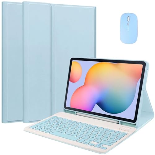 EHLCYS Case with Keyboard for Samsung Galaxy Tab A9 8.7 Inch 2023 Model (SM-X110/X115/X117), [QWERTZ German] Magnetic Removable Wireless Bluetooth Keyboard Cover with Pen Holder and Mouse,Blau von EHLCYS