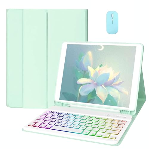 EHLCYS Keyboard Case for Samsung Galaxy Tab A7 10.4" 2020 (SM-T500 T505 T507), [QWERTZ German] Magnetic Removable Wireless Bluetooth Keyboard Cover with Pen Holder and Mouse,Mint Green von EHLCYS