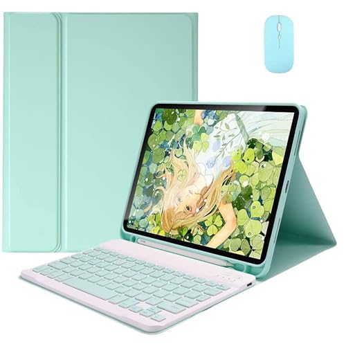 EHLCYS Keyboard Case for Samsung Galaxy Tab A8 10.5-inch Model 2022 (SM-X200/X205/X207), [QWERTZ German] Magnetic Removable Wireless Bluetooth Keyboard Cover with Pen Holder and Mouse,Mint Green von EHLCYS