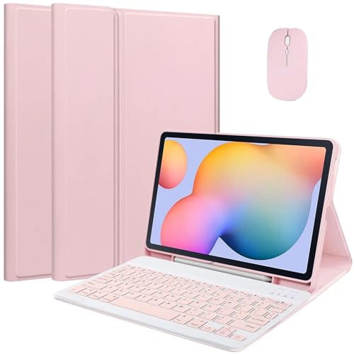 EHLCYS Keyboard Case for Samsung Galaxy Tab A8 10.5-inch Model 2022 (SM-X200/X205/X207), [QWERTZ German] Magnetic Removable Wireless Bluetooth Keyboard Cover with Pen Holder and Mouse,Rosa von EHLCYS