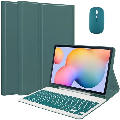 EHLCYS Keyboard Case for Samsung Galaxy Tab S10 Plus/S9 Plus/S9 FE Plus/S8 Plus/S7 Plus/S7 FE 12.4 Inch, [QWERTZ German] Magnetic Removable Keyboard Cover with Pen Holder and Mouse,Grün von EHLCYS