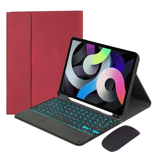 EHLCYS Tastaturhülle für iPad Pro 12,9 Zoll 2017/2015 (Alte 2 Generation & 1 Generation), 7-Farbige Hintergrundbeleuchtete Abnehmbare Kabellose Touchpad-Tastatur, Ultradünne PU Lederhülle,Rot von EHLCYS