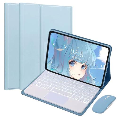 EHLCYS Touchpad Keyboard Case for Lenovo Tab M10 Plus 3rd Generation 2022 10.6 Inch, [QWERTZ German] with Mouse 7-Colour Lighting Illuminated, Magnetic Removable Keyboard Slim Case,Blau von EHLCYS