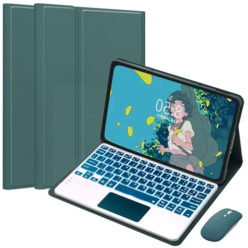 EHLCYS Touchpad Keyboard Case for Lenovo Tab M10 Plus 3rd Generation 2022 10.6 Inch, [QWERTZ German] with Mouse 7-Colour Lighting Illuminated, Magnetic Removable Keyboard Slim Case,Grün von EHLCYS