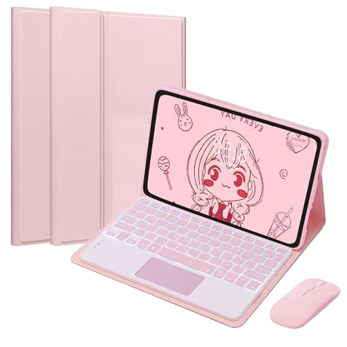 EHLCYS Touchpad Keyboard Case for Lenovo Tab P11 2nd Generation 11.5 Inch 2023 (TB350FU/TB350XU), [QWERTZ German] with Mouse 7-Colour Lighting Illuminated, Magnetic Removable Keyboard,Rosa von EHLCYS