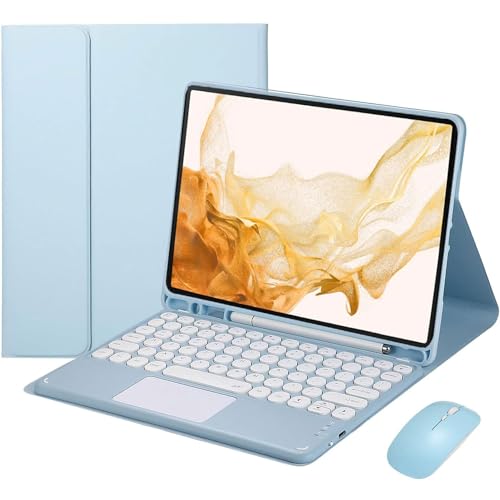 EHLCYS Touchpad Keyboard Case for Samsung Galaxy Tab A8 10.5-inch 2022 Model (SM-X200/X205/X207), [QWERTZ German] Magnetic Removable Bluetooth Keyboard Cover with Pen Holder and Mouse,Blau von EHLCYS