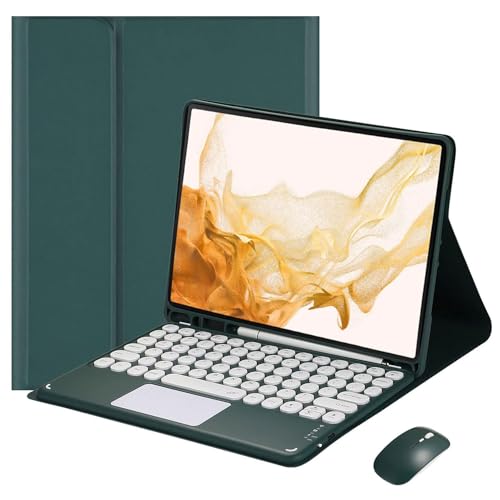 EHLCYS Touchpad Keyboard Case for Samsung Galaxy Tab S10 Plus/S9 Plus/S9 FE Plus/S8 Plus/S7 Plus/S7 FE 12.4 Inch, [QWERTZ German] Removable Keyboard Cover with Pen Holder and Mouse,Grün von EHLCYS
