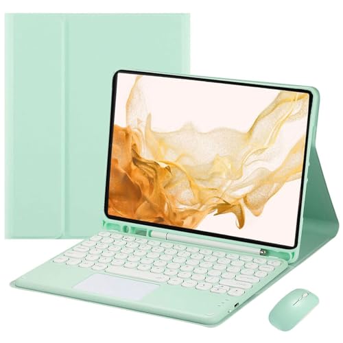 EHLCYS Touchpad Keyboard Case for Samsung Galaxy Tab S10 Plus/S9 Plus/S9 FE Plus/S8 Plus/S7 Plus/S7 FE 12.4 Inch, [QWERTZ German] Removable Keyboard Cover with Pen Holder and Mouse,Mint Green von EHLCYS