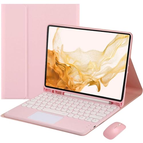 EHLCYS Touchpad Keyboard Case for Samsung Galaxy Tab S10 Plus/S9 Plus/S9 FE Plus/S8 Plus/S7 Plus/S7 FE 12.4 Inch, [QWERTZ German] Removable Keyboard Cover with Pen Holder and Mouse,Rosa von EHLCYS