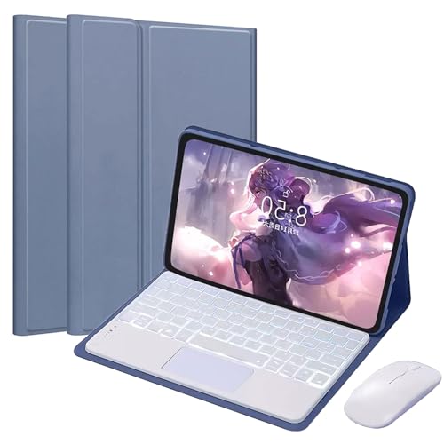 EHLCYS Touchpad Keyboard Case for Xiaomi Pad 5 /Pad 5 Pro 11-inch 2021, [QWERTZ German] with Mouse 7-Colour Lighting Illuminated, Magnetic Removable Bluetooth Keyboard Cover,Lila von EHLCYS