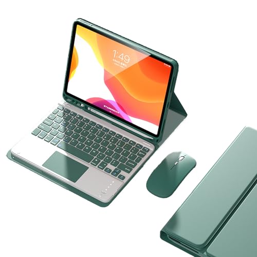 EHLCYS Touchpad Tastaturhülle für Samsung Galaxy Tab S6 Lite 10,4 Zoll Modell 2022/2020 (SM-P610/P613/P615/P619), Weiche TPU Rückseite, Magnetisch Abnehmbare Kabellose Bluetooth Tastatur,Grün von EHLCYS