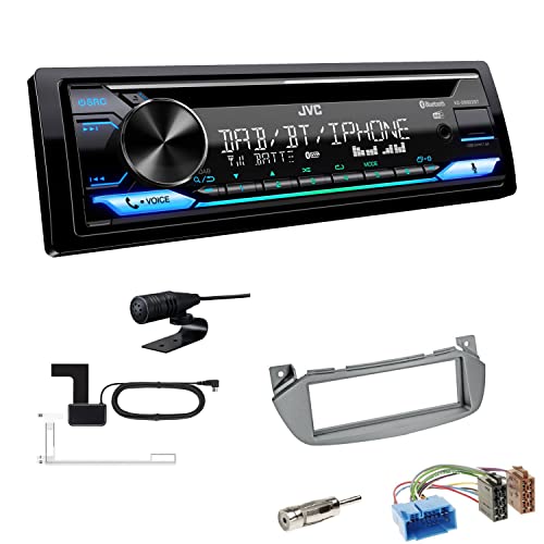 JVC KD-DB922BT 1-DIN Autoradio CD-Receiver Bluetooth DAB+ Digital Radio Einbauset passend für Nissan Pixo 2006-2013 Silber von EHO