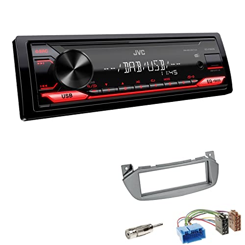 JVC KD-X182DB 1-DIN Autoradio DAB+ USB Digital Receiver inkl. Antenne mit Einbauset passend für Nissan Pixo 2006-2013 Silber von EHO