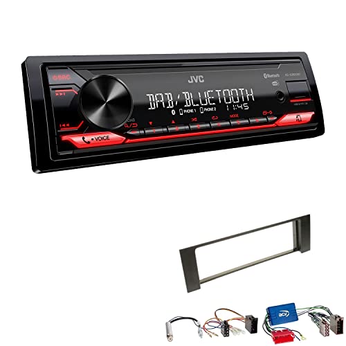 JVC KD-X282DBT 1-DIN Digital Autoradio DAB+ Bluetooth USB Einbauset kompatibel mit Audi A4 Cabrio 2002-2006 schwarz von EHO