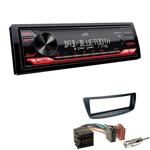 JVC KD-X282DBT 1-DIN Digital Autoradio DAB+ Bluetooth USB Einbauset passend für Citroen C1 2005-2010 schwarz von EHO