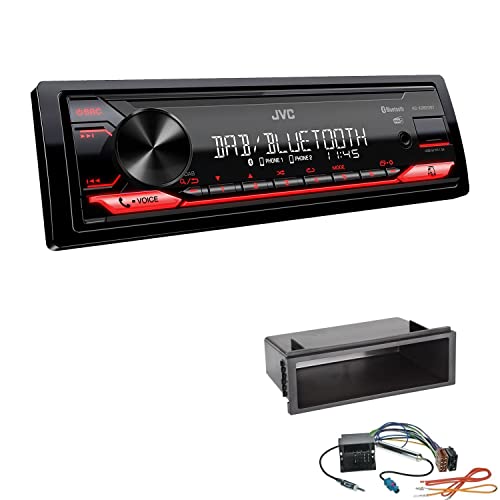 JVC KD-X282DBT 1-DIN Digital Autoradio DAB+ Bluetooth USB Einbauset passend für Volkswagen VW Polo 9N bis 2009 schwarz mit Quadlock von EHO