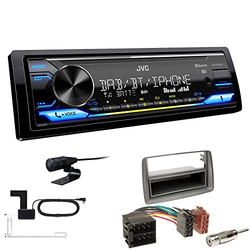 JVC KD-X472DBT 1-DIN Autoradio Bluetooth USB inkl DAB Antenne Einbauset passend für FIAT Panda 2003-2012 grau von EHO
