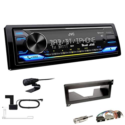 JVC KD-X472DBT 1-DIN Autoradio Bluetooth USB inkl DAB Antenne Einbauset passend für Jeep Cherokee 1997-2000 schwarz von EHO