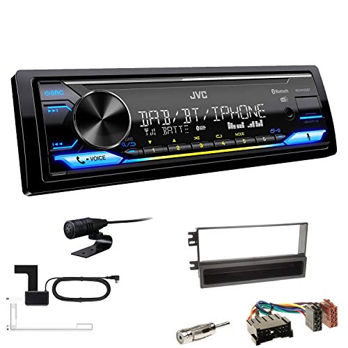JVC KD-X472DBT 1-DIN Autoradio Bluetooth USB inkl DAB Antenne Einbauset passend für KIA Sorento 2002-2006 schwarz von EHO