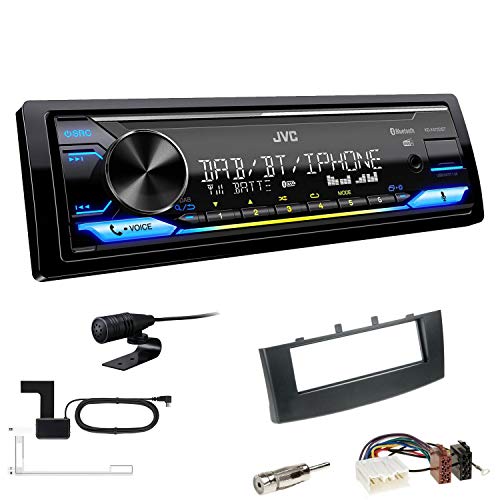 JVC KD-X472DBT 1-DIN Autoradio Bluetooth USB inkl DAB Antenne Einbauset passend für Mitsubishi Colt VI 2008-2012 schwarz von EHO