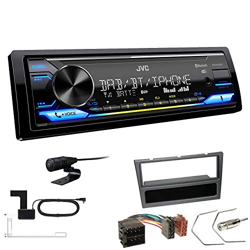 JVC KD-X472DBT 1-DIN Autoradio Bluetooth USB inkl DAB Antenne Einbauset passend für Opel Corsa C 2000-2004 Charcoal-metallic von EHO