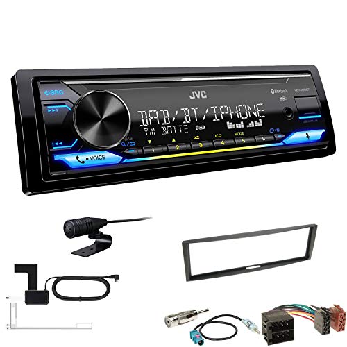 JVC KD-X472DBT 1-DIN Autoradio Bluetooth USB inkl DAB Antenne Einbauset passend für Renault Clio III 2005-2012 schwarz von EHO