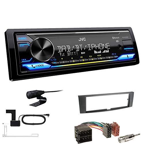 JVC KD-X472DBT 1-DIN Autoradio Bluetooth USB inkl DAB Antenne Einbauset passend für Renault Laguna II 2005-2007 schwarz von EHO