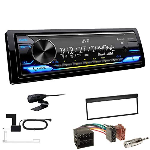 JVC KD-X472DBT 1-DIN Autoradio Bluetooth USB inkl DAB Antenne Einbauset passend für Skoda Fabia 1999-2004 schwarz von EHO