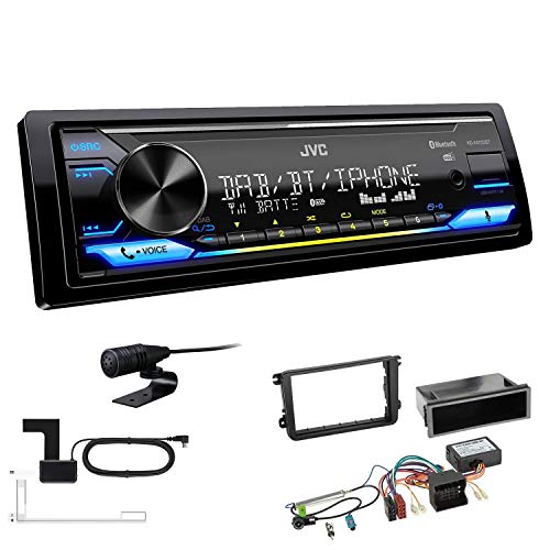JVC KD-X472DBT 1-DIN Autoradio Bluetooth USB inkl DAB Antenne Einbauset passend für Skoda Roomster Roomster Praktik ab 2006 schwarz inkl Canbus von EHO