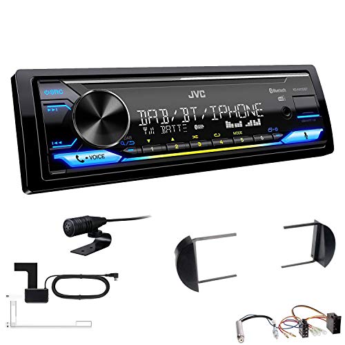 JVC KD-X472DBT 1-DIN Autoradio Bluetooth USB inkl DAB Antenne Einbauset passend für Volkswagen VW New Beetle und New Beetle Cabrio 1998-2010 schwarz von EHO