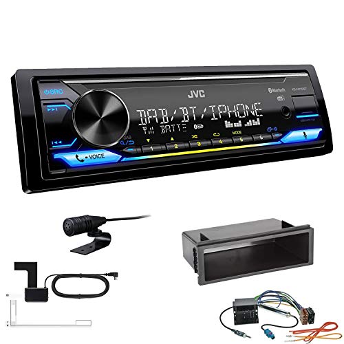 JVC KD-X472DBT 1-DIN Autoradio Bluetooth USB inkl DAB Antenne Einbauset passend für Volkswagen VW Polo 9N bis 2009 schwarz mit Quadlock von EHO