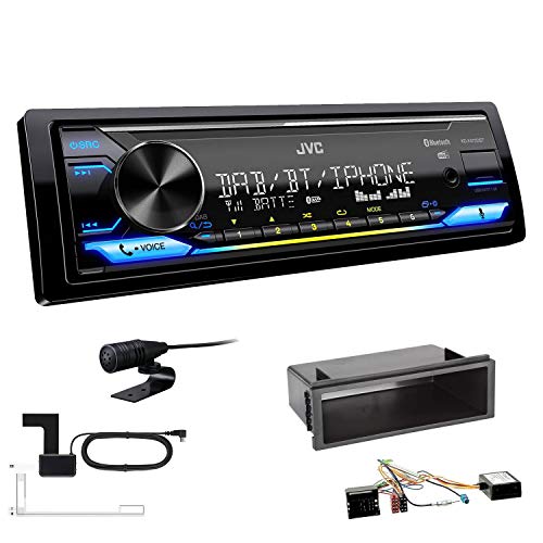 JVC KD-X472DBT 1-DIN Autoradio Bluetooth USB inkl DAB Antenne Einbauset passend für Volkswagen VW T5 Transporter bis 2015 schwarz OEM 1-DIN mit Canbus von EHO