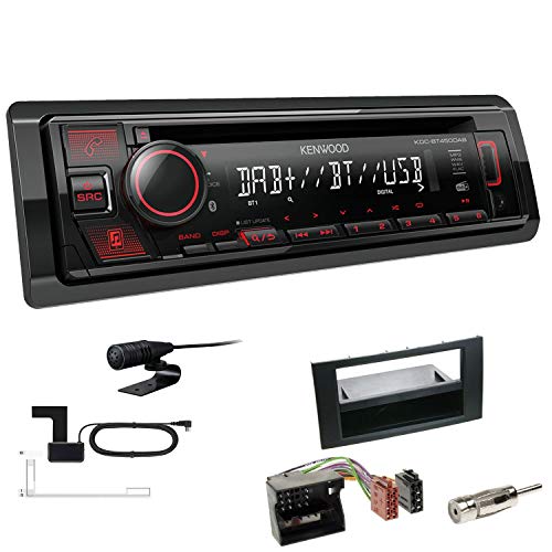 Kenwood KDC-BT450DAB 1-DIN DAB Autoradio Bluetooth CD USB AUX Einbauset passend für Ford Fiesta V Facelift 2005-2008 schwarz von EHO