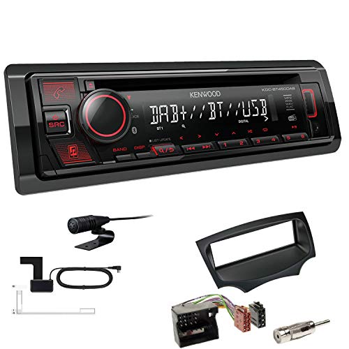 Kenwood KDC-BT450DAB 1-DIN DAB Autoradio Bluetooth CD USB AUX Einbauset passend für Ford KA ab 2008 schwarz von EHO