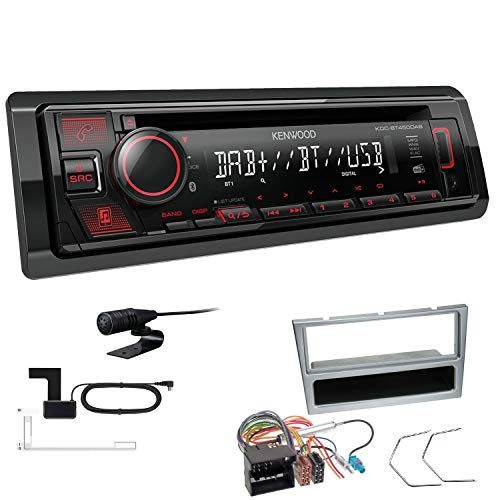 Kenwood KDC-BT450DAB 1-DIN DAB Autoradio Bluetooth CD USB AUX Einbauset passend für Opel Corsa C 2004-2006 matt Chrom von EHO